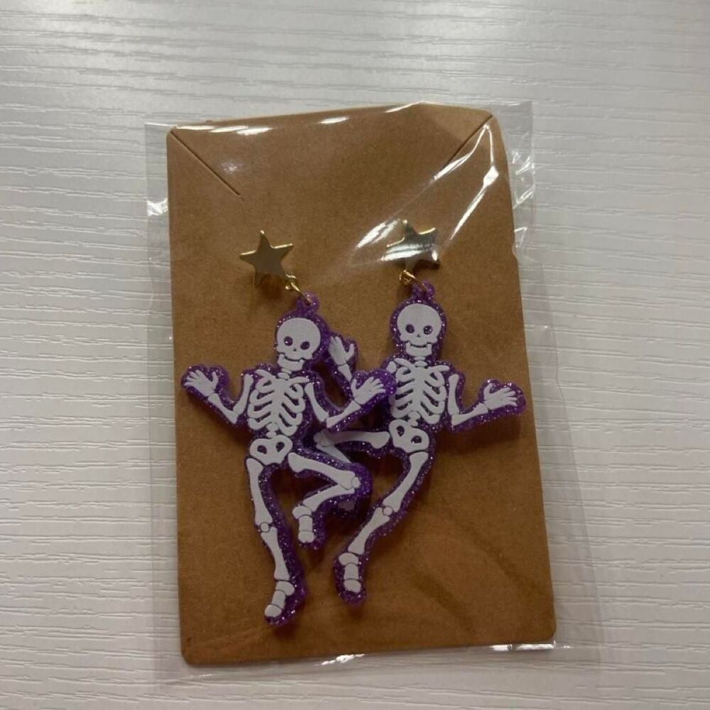 Purple Skeleton Earrings